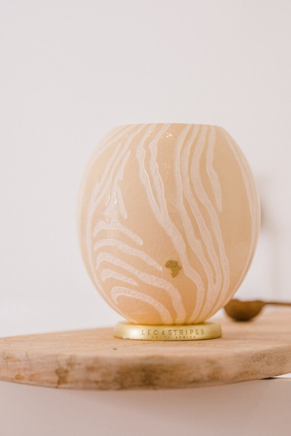 The Bold Zebra Ostrich Egg Tealight Holder from Leo & Stripes