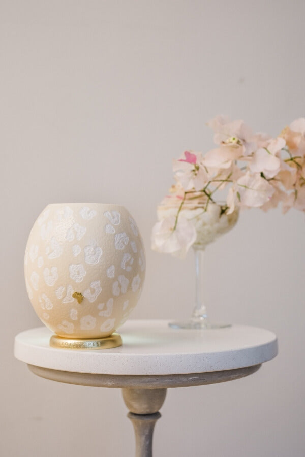 The Leopard Ostrich Egg Tealight Holder from Leo & Stripes