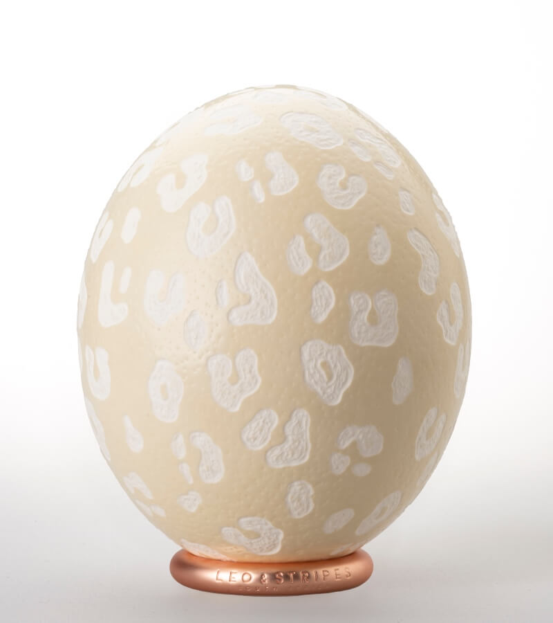 The Leopard Carved Ostrich Egg Ornament from Leo & Stripes